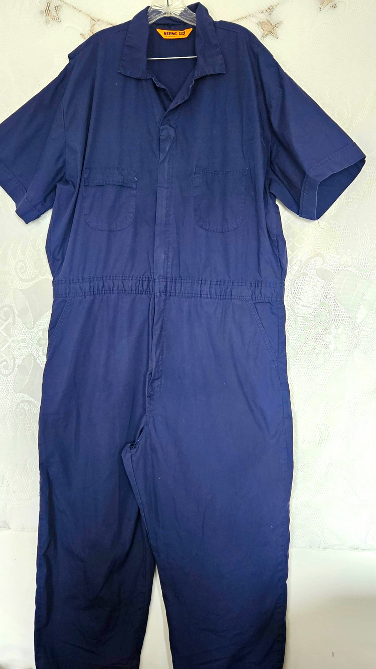Berne Blue Short Sleeve Work Coveralls Jumpsuit 2XL Tall Full Zip P700NV Garage